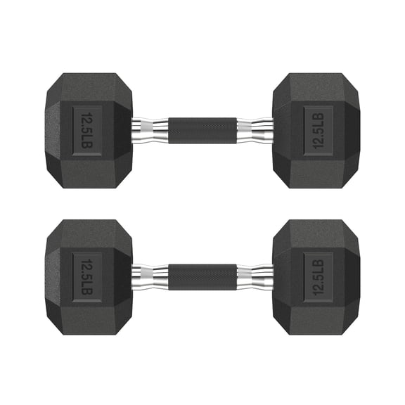 HANDBODE Hex Rubber Dumbbells, Non-Slip Handle Design for Secure & Comfortable Grip, Hand Weights for Strength Training and Home Gym / Pair of 12.5 LB