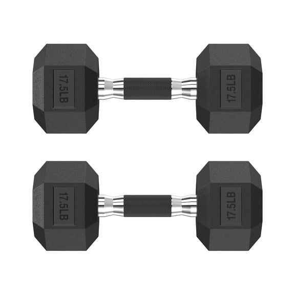 HANDBODE Hex Rubber Dumbbells, Non-Slip Handle Design for Secure & Comfortable Grip, Hand Weights for Strength Training and Home Gym / Pair of 17.5 lb