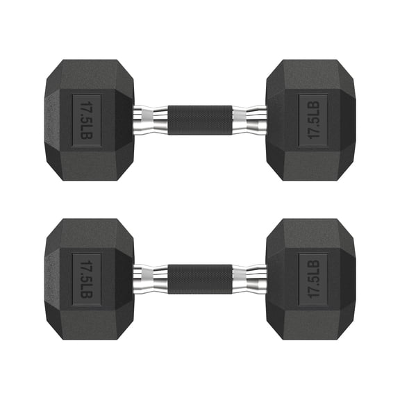 HANDBODE Hex Rubber Dumbbells, Non-Slip Handle Design for Secure & Comfortable Grip, Hand Weights for Strength Training and Home Gym / Pair of 17.5 lb