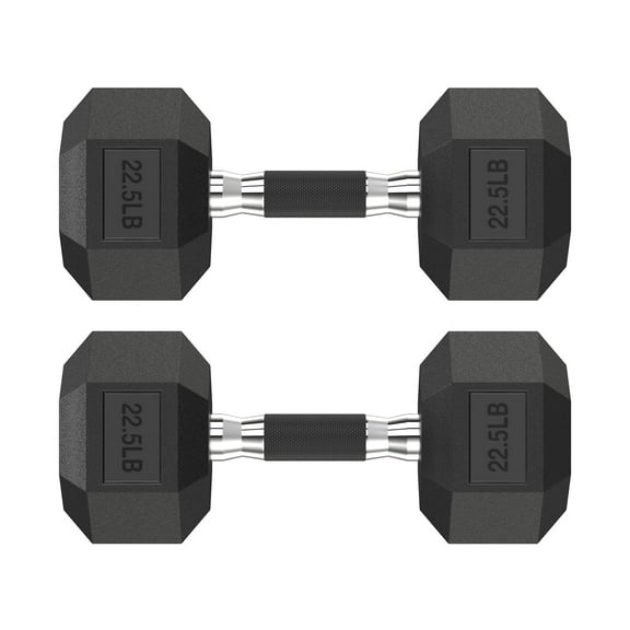HANDBODE Hex Rubber Dumbbells, Non-Slip Handle Design for Secure & Comfortable Grip, Hand Weights for Strength Training and Home Gym / Pair of 22.5 LB