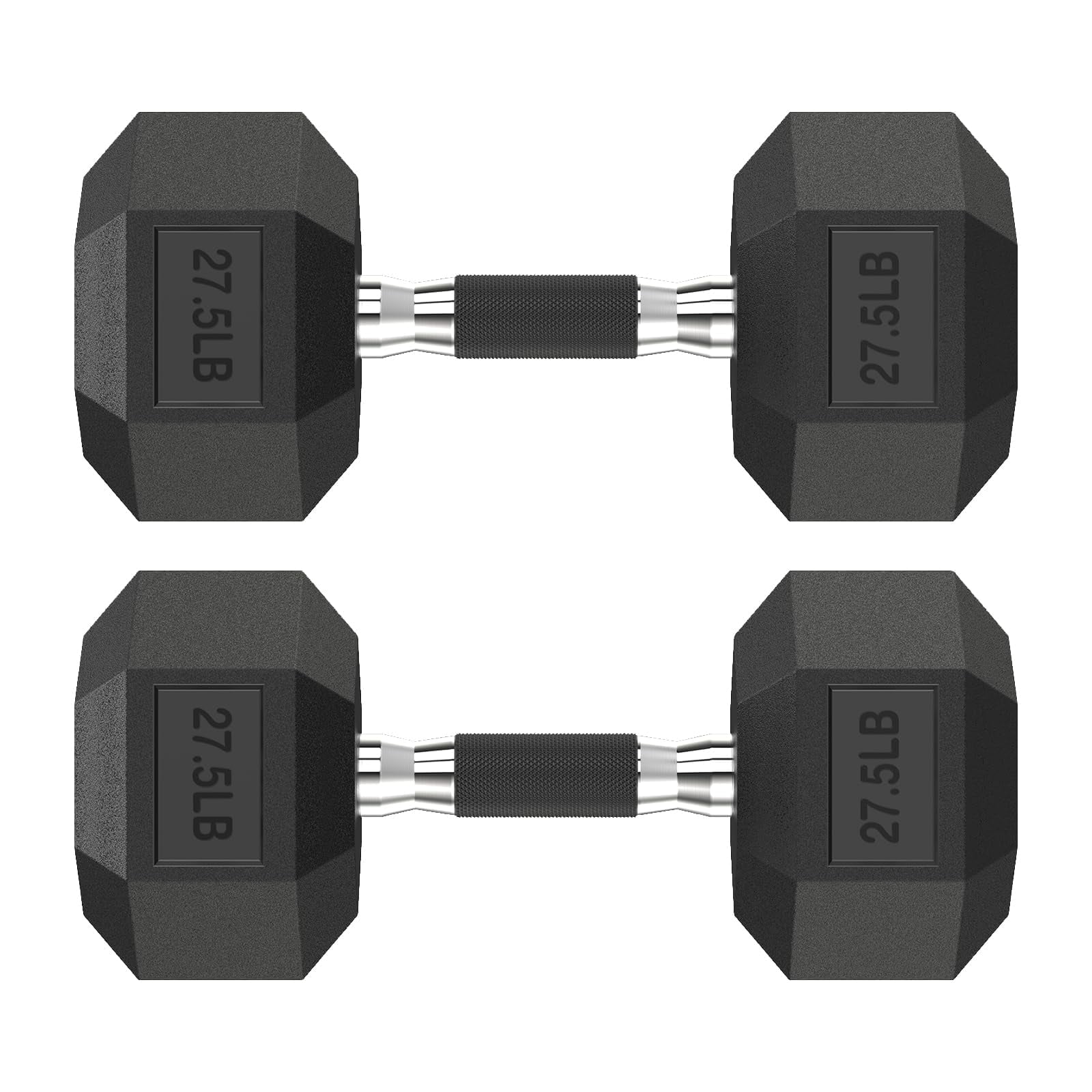 HANDBODE Hex Rubber Dumbbells, Non-Slip Handle Design for Secure & Comfortable Grip, Hand Weights for Strength Training and Home Gym / Pair of 27.5 LB