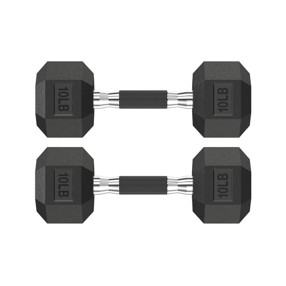 HANDBODE Hex Rubber Dumbbells, Non-Slip Handle Design for Secure & Comfortable Grip, Hand Weights for Strength Training and Home Gym / Pair of 10 LB