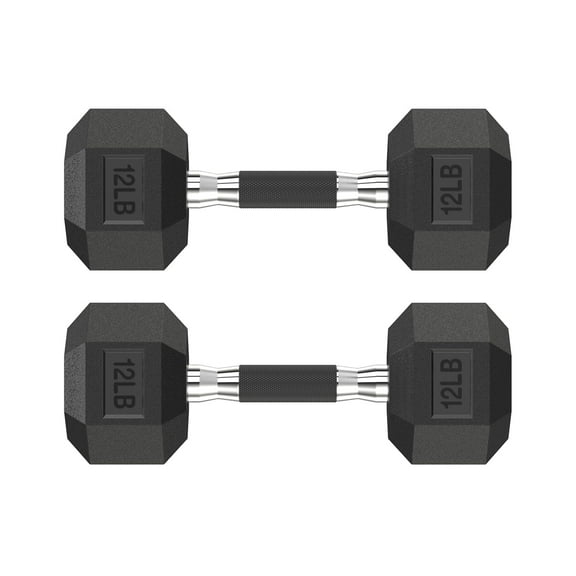 HANDBODE Hex Rubber Dumbbells, Non-Slip Handle Design for Secure & Comfortable Grip, Hand Weights for Strength Training and Home Gym / Pair of 12 LB