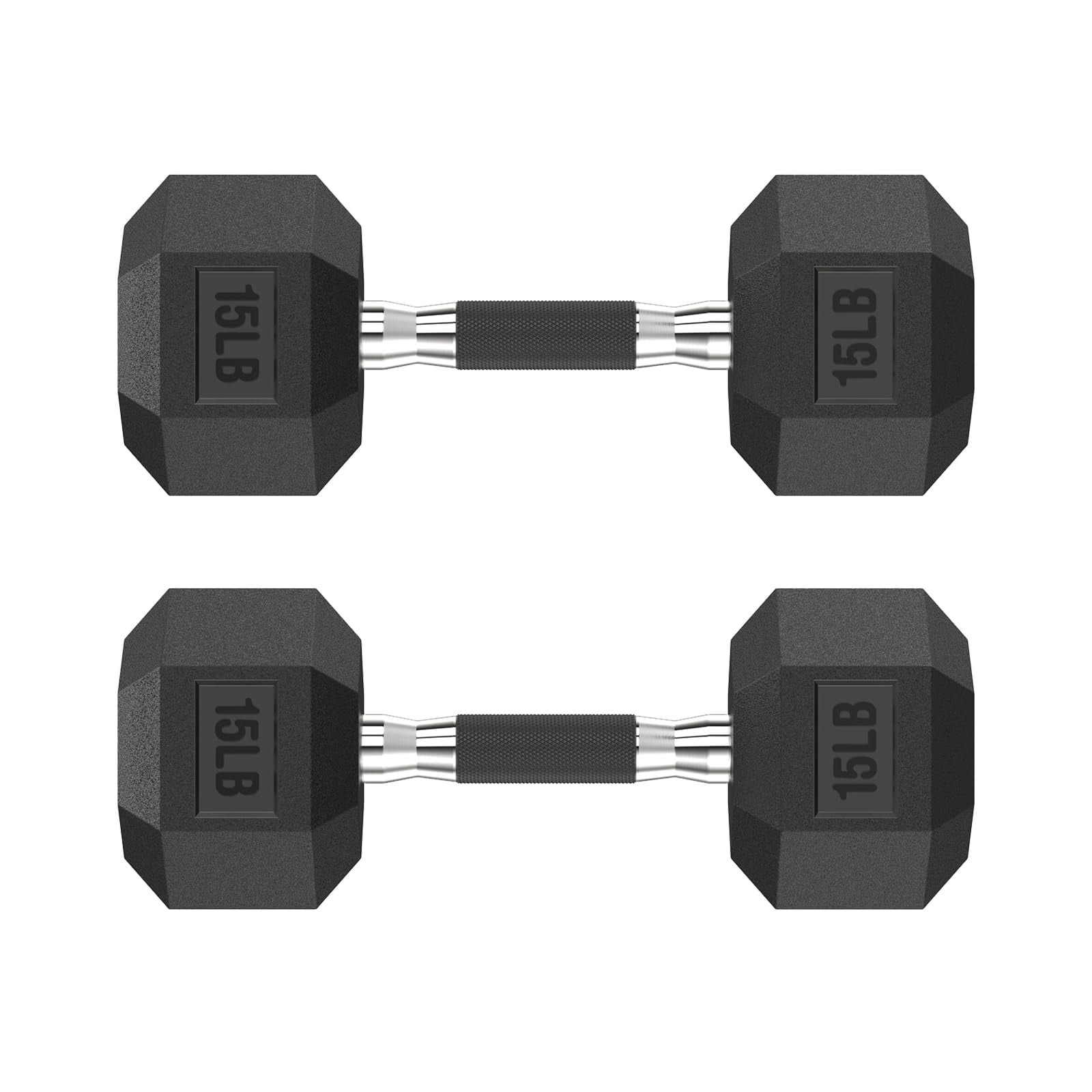 HANDBODE Hex Rubber Dumbbells, Non-Slip Handle Design for Secure & Comfortable Grip, Hand Weights for Strength Training and Home Gym / Pair of 15 LB