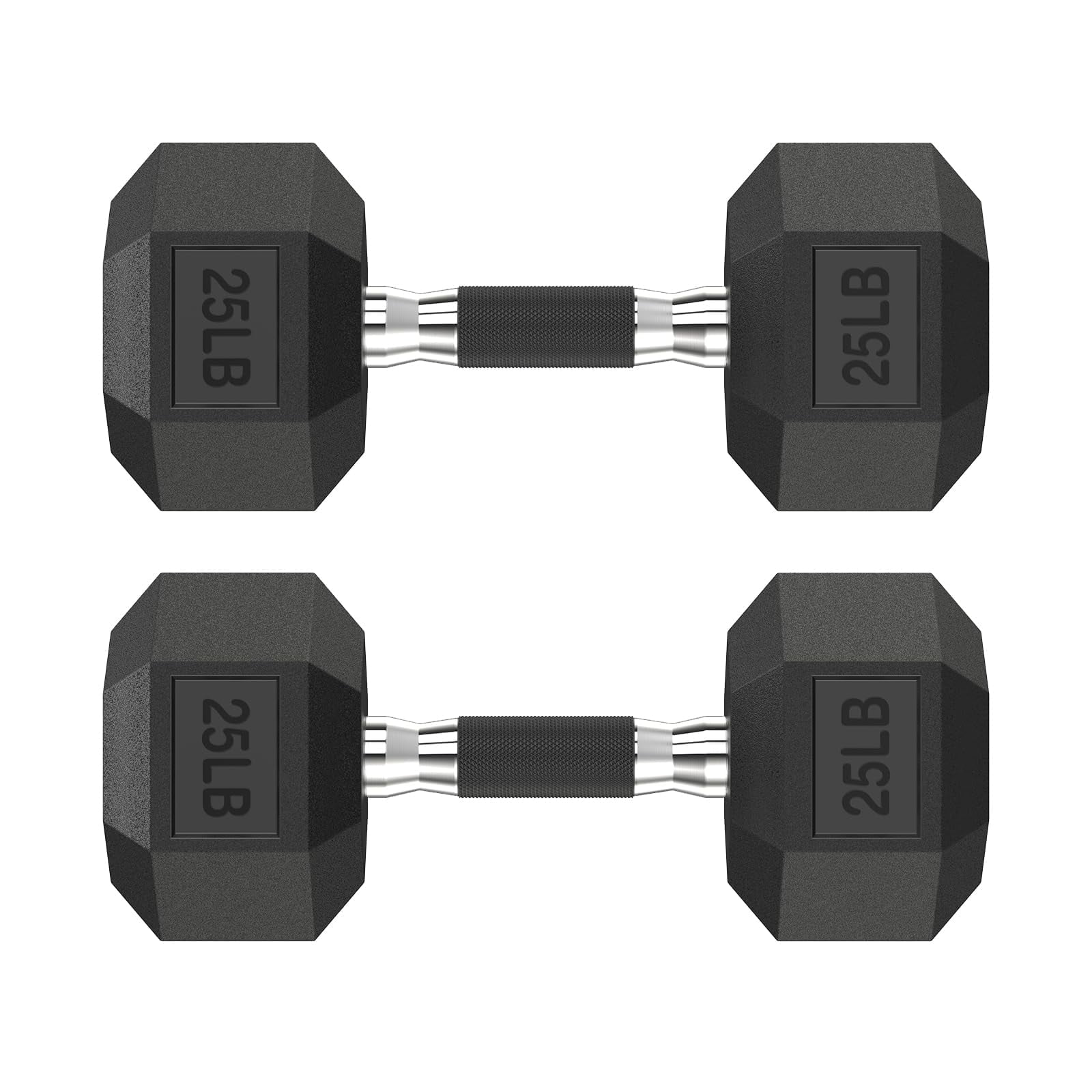 HANDBODE Hex Rubber Dumbbells, Non-Slip Handle Design for Secure & Comfortable Grip, Hand Weights for Strength Training and Home Gym / Pair of 25 LB