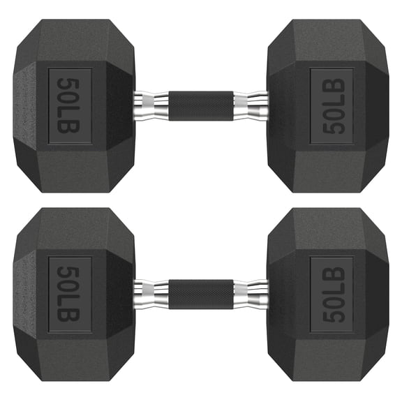 HANDBODE Hex Rubber Dumbbells, Non-Slip Handle Design for Secure & Comfortable Grip, Hand Weights for Strength Training and Home Gym / Pair of 50 LB
