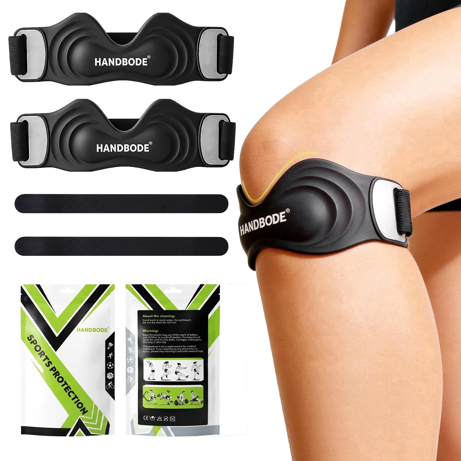 HANDBODE Patellar Tendon Support Strap, Silicone Knee Brace for men women, Adjustable Patella Band Support for Hiking, Running, Jumpers Knee, Osgood Schlatter, 2 PCS