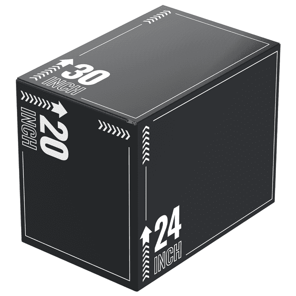 HANDBODE Plyometric Jump Box – 3-in-1 Plyo Box with Durable High-Density Foam Core and Non-Slip Surface for Squats, Box Jumps and Home Gym Workouts, 30”x24”x20”, White Stripes