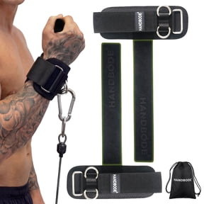 HANDBODE Weight Lifting Straps With Cuffed D Ring, Gym Wrist Straps for Men, Fit Cable Machine Workout, Black Premium Cowhide Leather, Extra-Long & Extra-Thick, Enhanced Grip, Weightlifting, 2 PCS