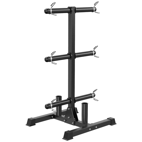 HANDBODE Weight Plate Rack with Barbell Storage, 6-Peg Vertical Holder for 1 or 2-Inch Plates, Heavy Duty 1100 lbs Capacity for Home Gym Organization
