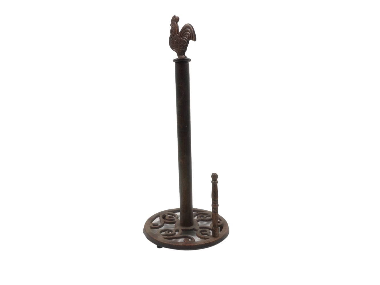 HANDCRAFTED NAUTICAL D√âCOR Rustic Copper Cast Iron Rooster Paper Towel Holder 15"