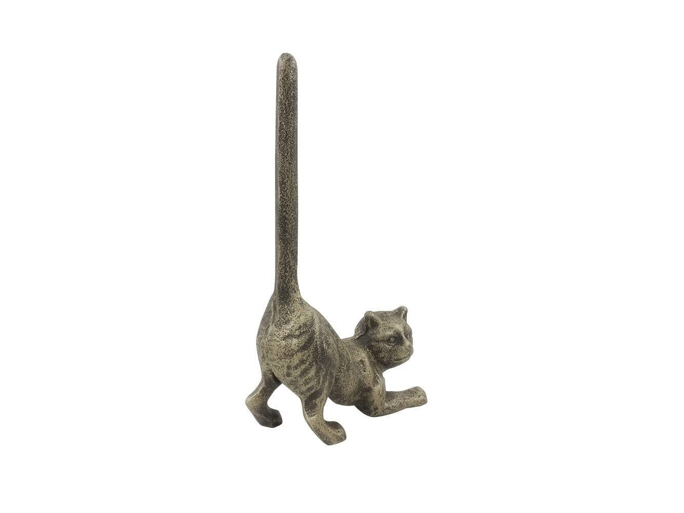 HANDCRAFTED NAUTICAL D√âCOR Rustic Gold Cast Iron Cat Paper Towel Holder 10"