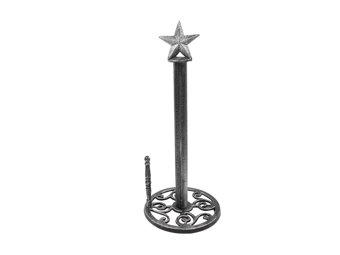 HANDCRAFTED NAUTICAL D√âCOR Rustic Silver Cast Iron Texas Star Kitchen Paper Towel Holder 16"