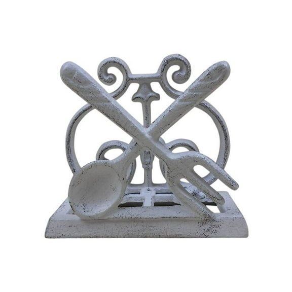 HANDCRAFTED NAUTICAL DCOR Whitewashed Cast Iron Fork and Spoon Kitchen Napkin Holder 5"