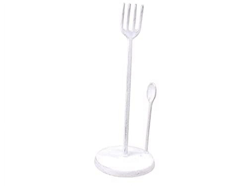 HANDCRAFTED NAUTICAL D√âCOR Whitewashed Cast Iron Fork and Spoon Kitchen Paper Towel Holder 15"