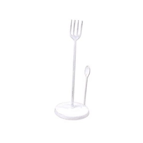 HANDCRAFTED NAUTICAL DCOR Whitewashed Cast Iron Fork and Spoon Kitchen Paper Towel Holder 15"