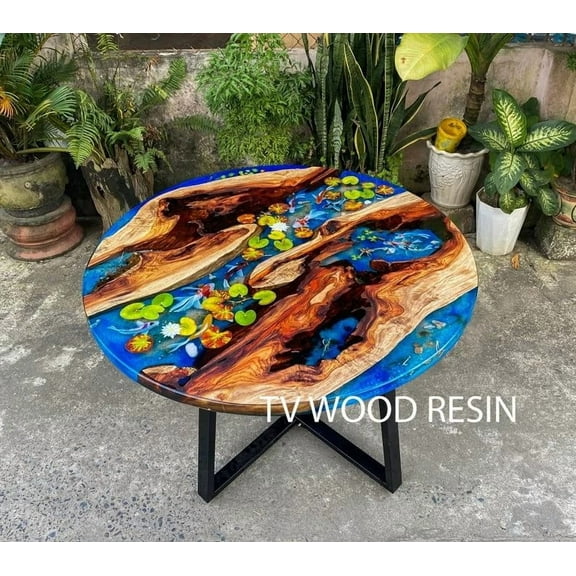 HANDI STONE Epoxy Round Table (Only Top) Natural Wood Table, Wooden Office Desk, for Meeting, Kitchen, Dining Room, Living Room, Home Dcor (Top_M2C-t001)