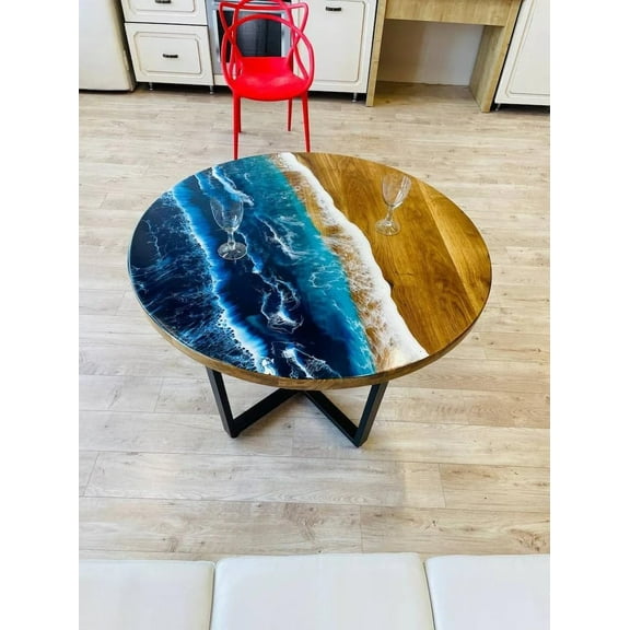 HANDI STONE Epoxy Round Table (Only Top) Natural Wood Table, Wooden Office Desk, for Meeting, Kitchen, Dining Room, Living Room, Home Décor (Top_M2C-t001)