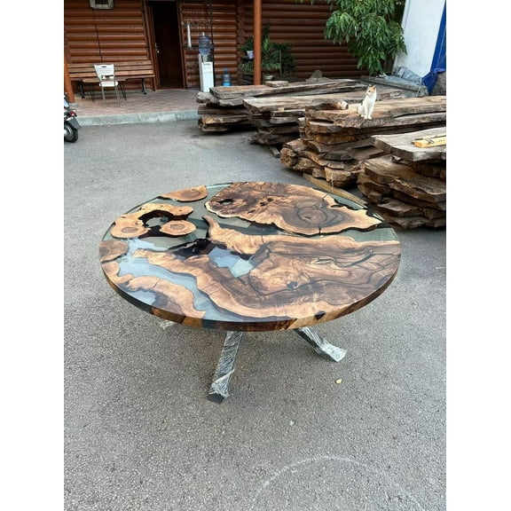 HANDI STONE Epoxy Round Table (Only Top) Natural Wood Table, Wooden Office Desk, for Meeting, Kitchen, Dining Room, Living Room, Home Dcor (Top_M2C-t001)