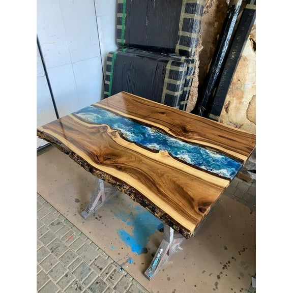 HANDI STONE Epoxy Square Table (Only Top) Natural Wood Table, Wooden Office Desk, for Meeting, Kitchen, Dining Room, Living Room, Home Dcor (Top_M2C-t001)