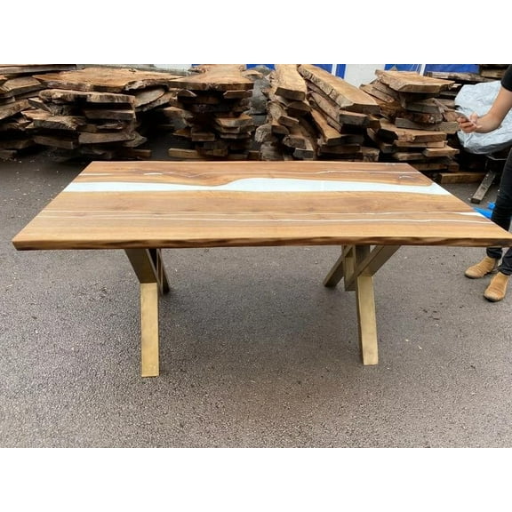 HANDI STONE Epoxy Square Table (Only Top) Natural Wood Table, Wooden Office Desk, for Meeting, Kitchen, Dining Room, Living Room, Home Dcor (Top_M2C-t001)
