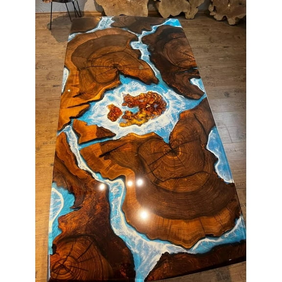 HANDI STONE Epoxy Square Table (Only Top) Natural Wood Table, Wooden Office Desk, for Meeting, Kitchen, Dining Room, Living Room, Home Dcor (Top_M2C-t001)