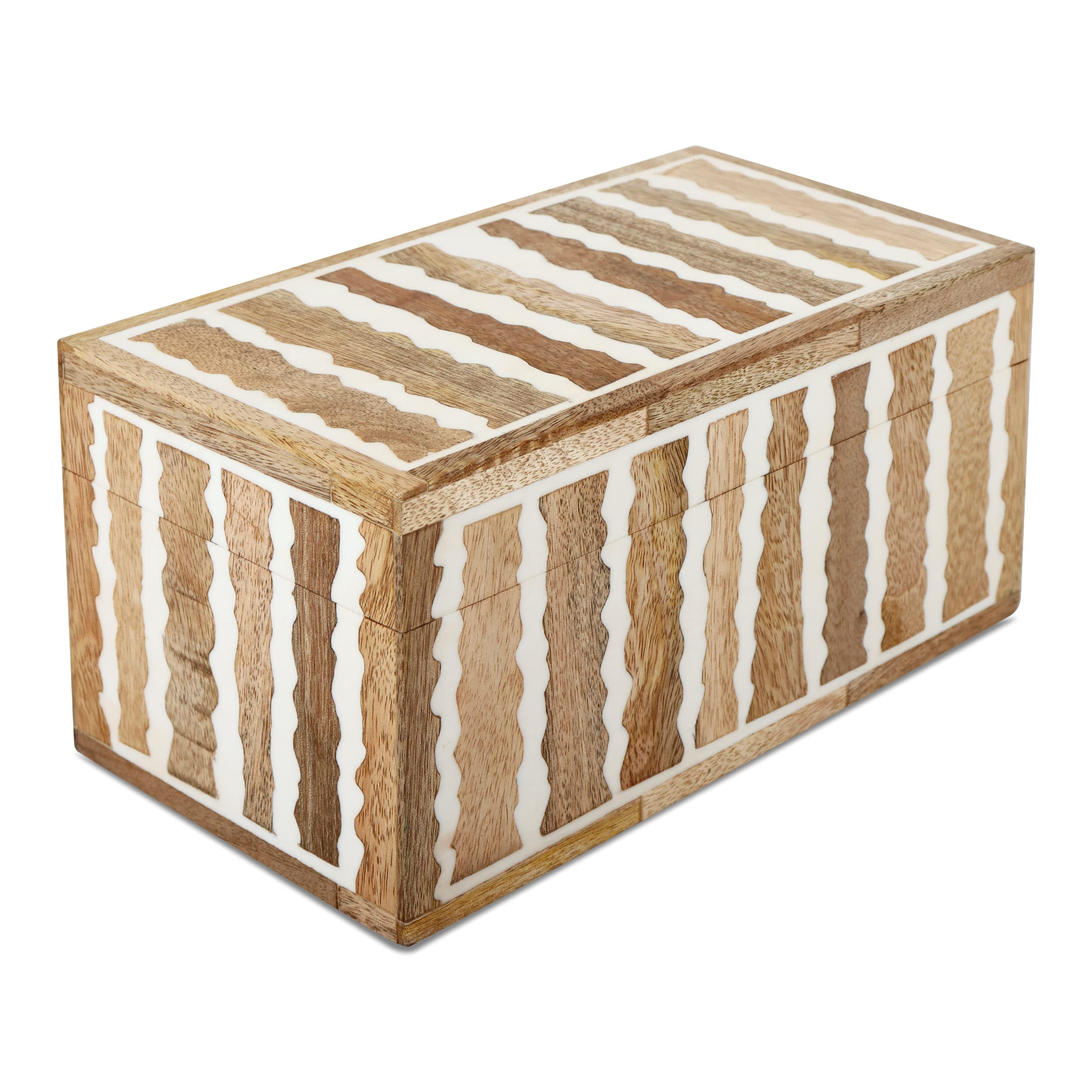 Handcrafted Brown and White Wood Resin Inlay Lidded Box, 10x5x5