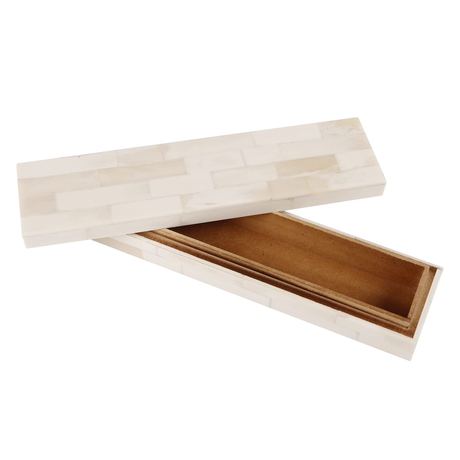 White Bone Inlay Pine MDF Decorative Lidded Box 10" x 2.5" x 1.5"