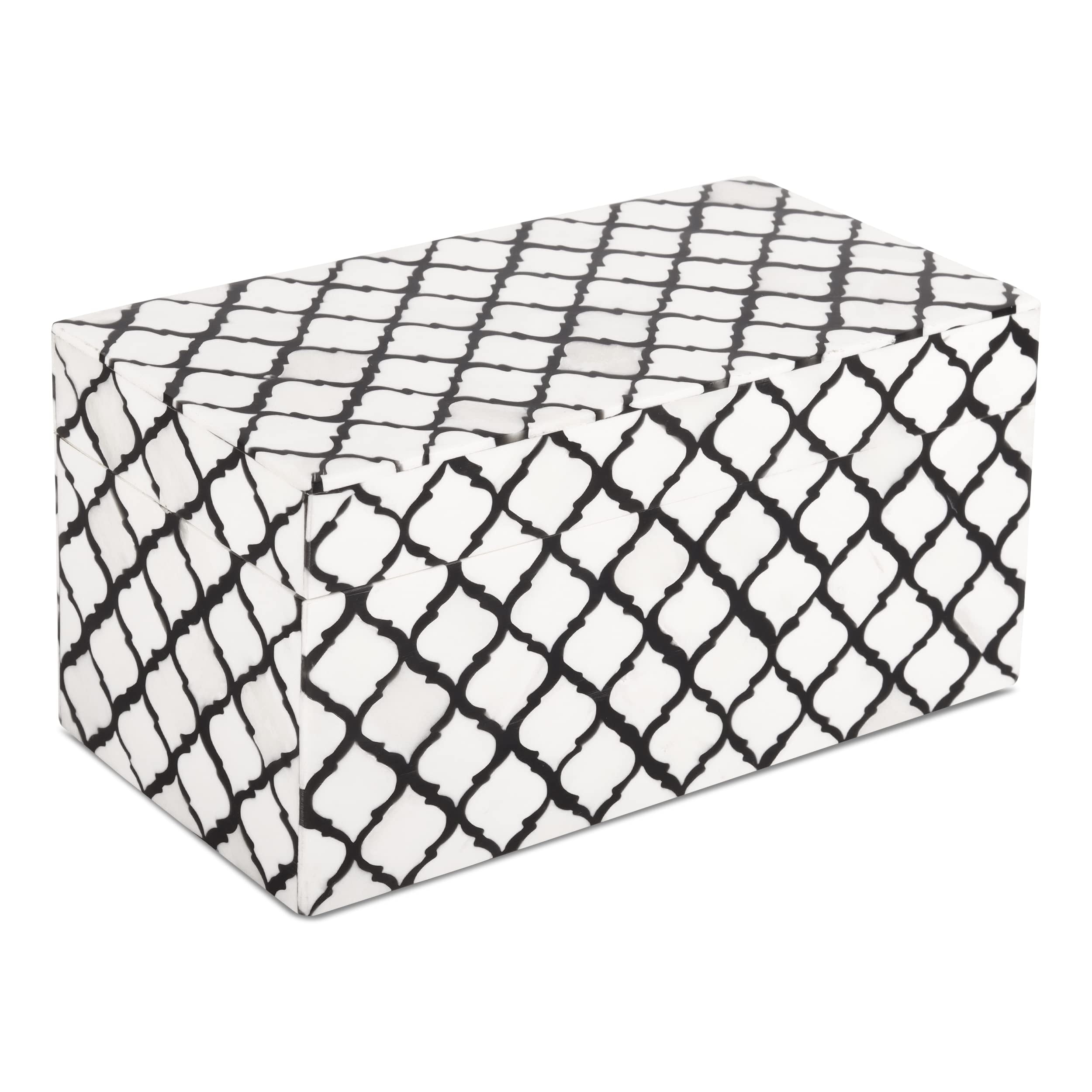Moroccan Black and White Bone Inlay Decorative Storage Box, 10x5x5 Inch