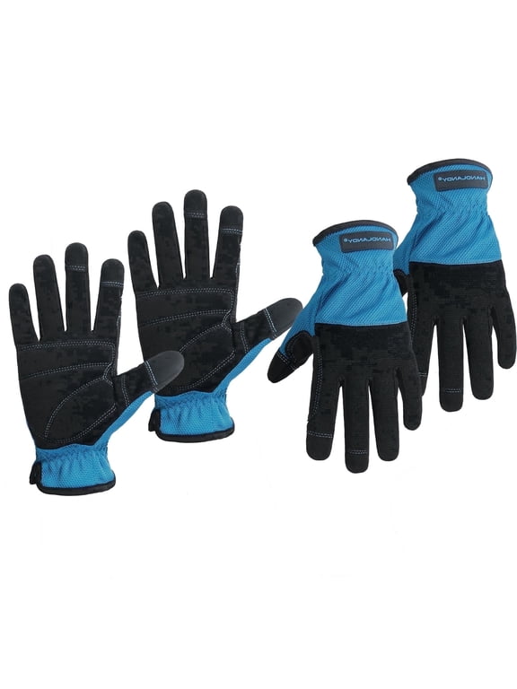 HANDLANDY 2 Pairs Light and Comfortable Work Gloves for Men & Women, Utility Thin Mechanic Working Gloves Touch Screen, Flexible Gardening Gloves,Lightweight,Reinforced Palm,Breathable Backing