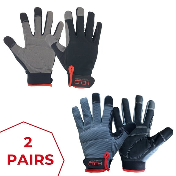 HANDLANDY 2 Pairs Mens Work Gloves Touch Screen, Synthetic Leather Utility Gloves , Large , Grey+Black