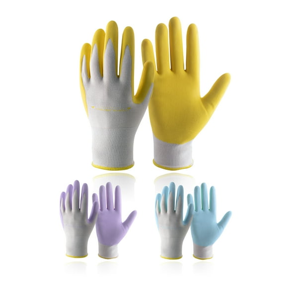HANDLANDY 3 Pairs Women Breathable Nitrile Coated Garden Gloves Yard Work Gloves Latex Free, Small