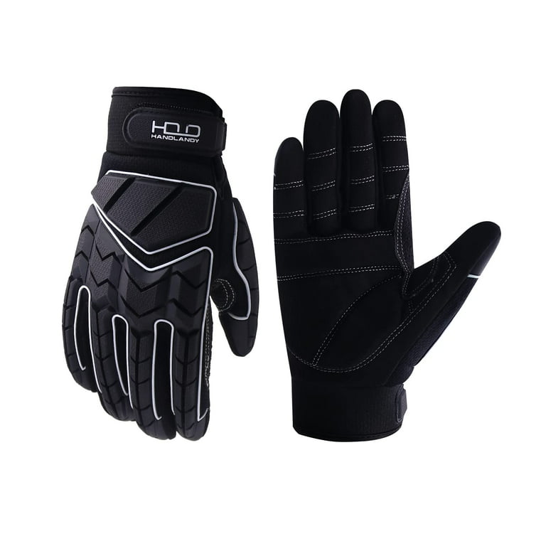 HANDLANDY Heavy Duty Work Gloves Men, Touchscreen TPR Impact Reducing Work  Gloves, Non-Slip Breathable Mechanics Gloves, Large 