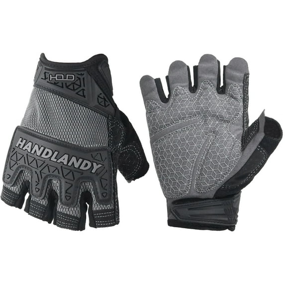 HANDLANDY Fingerless Work Gloves for Men, Padded Half Finger Mechanics Gloves, Utility Trucker Driver Gloves