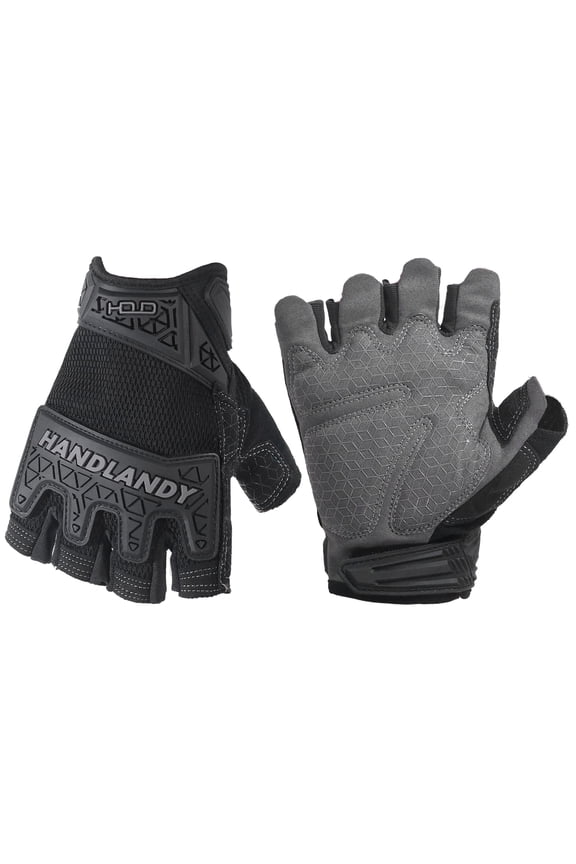 Fingerless Work Gloves for Men, Padded Half Finger Mechanics Gloves, Utility Trucker Driver Gloves
