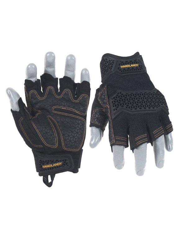 Fingerless Work Gloves for Men, Padded Impact Mechanics Gloves, Grip Utility Trucker Driver Gloves