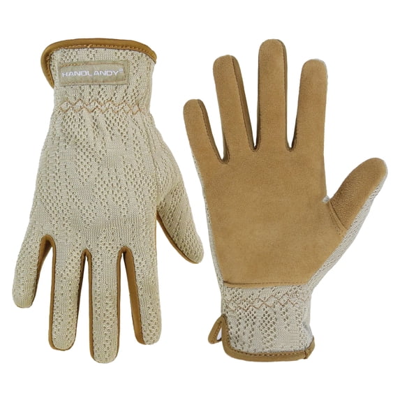 HANDLANDY Leather Gardening Gloves for Women, Breathable Ladies Leather Garden Yard Gloves Best Gift for Gardeners