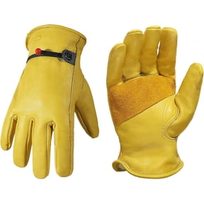 HANDLANDY Leather Work Gloves, Stretchable Wrist Rigger Glove for Men & Women