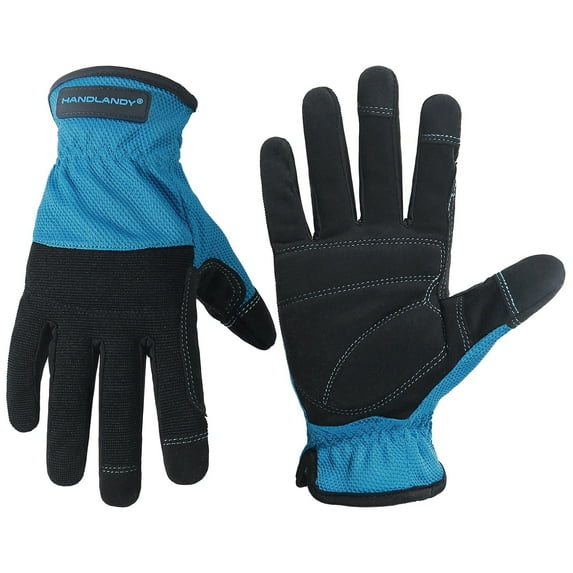HANDLANDY Mens Work Gloves Touch screen, Utility Mechanic Gloves, Flexible Breathable Fit- Padded Knuckles & Palm