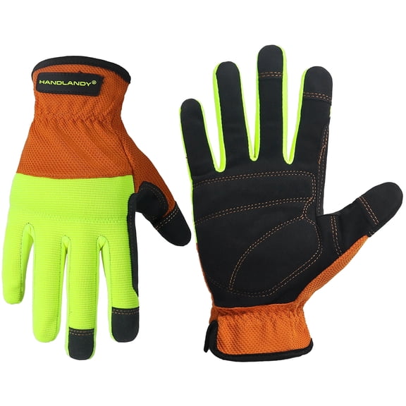 HANDLANDY Mens Work Gloves Touch screen, Utility Mechanic Gloves, Flexible Breathable Fit- Padded Knuckles & Palm