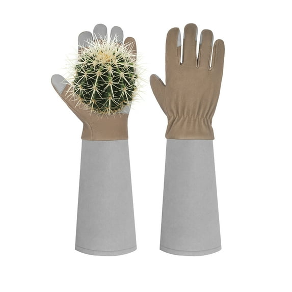 HANDLANDY Pruning Gloves Long for Men & Women, Pigskin Leather Rose Gardening Gloves(Grey-brown, Medium)