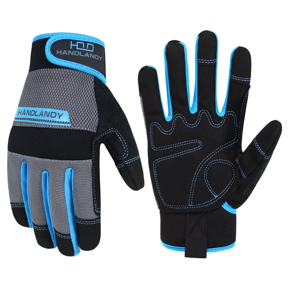 HANDLANDY Touchscreen Unisex Utility Safety Mechanic Work Gloves, Small, Synthetic Leather/Spandex Blue, Count Per Pack "2"