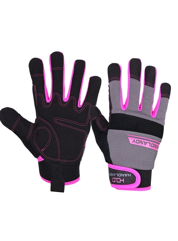 HANDLANDY Utility Work Gloves Women, Thin Mechanic Working Gloves Touch Screen, Pink, Medium
