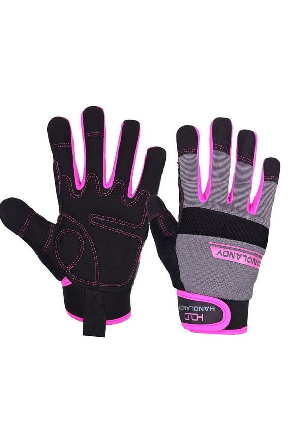 Utility Work Gloves Women, Thin Mechanic Working Gloves Touch Screen,Pink,Small