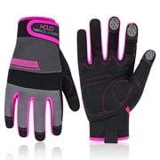 HANDLANDY Utility Work Gloves Women, Thin Mechanic Working Gloves Touch Screen,Pink,Small