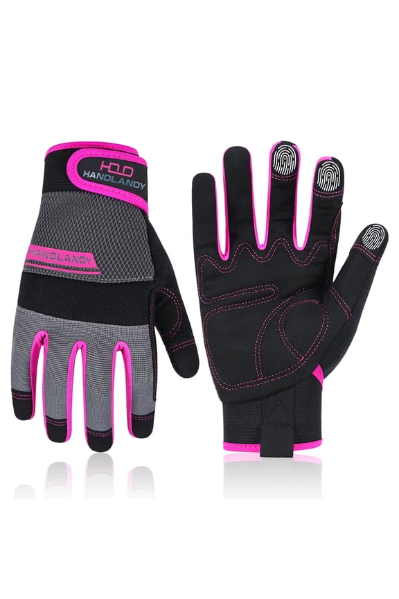 Utility Work Gloves Women, Thin Mechanic Working Gloves Touch Screen, Pink, XS