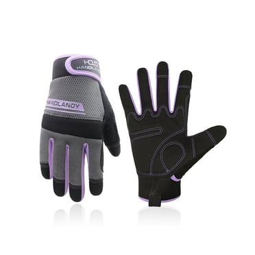 HANDLANDY Utility Work Gloves Women, Thin Mechanic Working Gloves Touch Screen, Purple, Medium