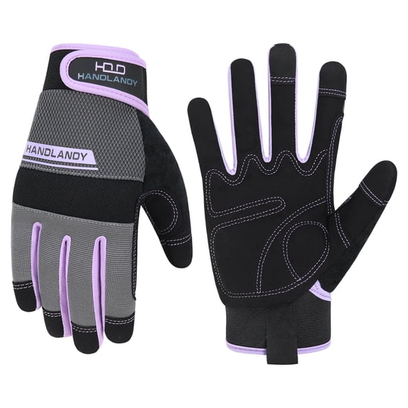 HANDLANDY Utility Work Gloves Women, Thin Mechanic Working Gloves Touch Screen, Purple, XS