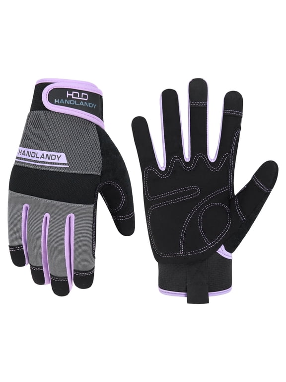 Utility Work Gloves Women, Thin Mechanic Working Gloves Touch Screen, Purple, XS
