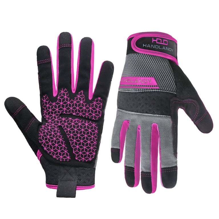 HANDLANDY Utility Work Gloves with Silicone Grip for Women, Thin Mechanic Working Gloves Touch Screen, Pink, Large HANDLANDY Utility Work Gloves with Silicone Grip for Women, Thin Mechanic Working Gloves Touch Screen, Pink, Large